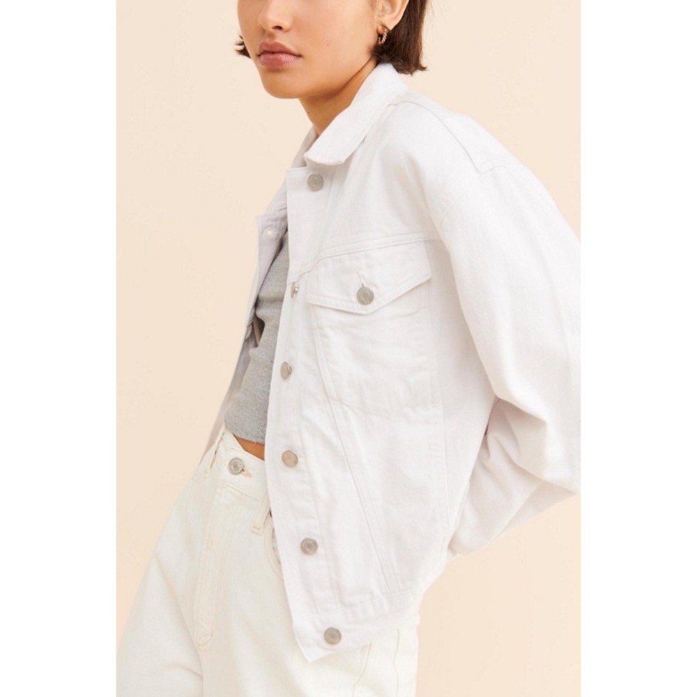 Pistola Elsa White Denim Jacket Relaxed Fit Button Up Size Medium